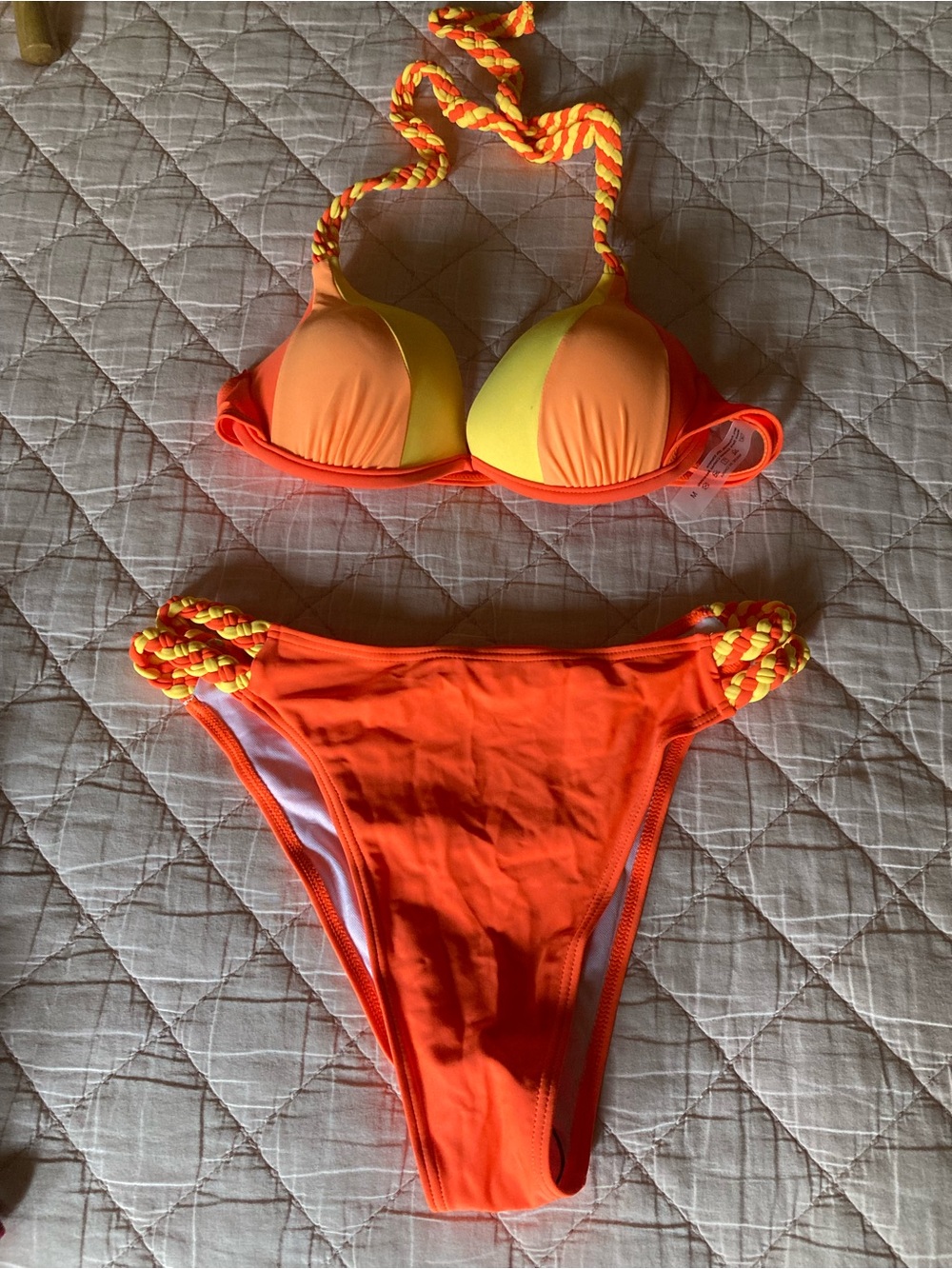 Orange/Yellow Braided Halter Bikini Set